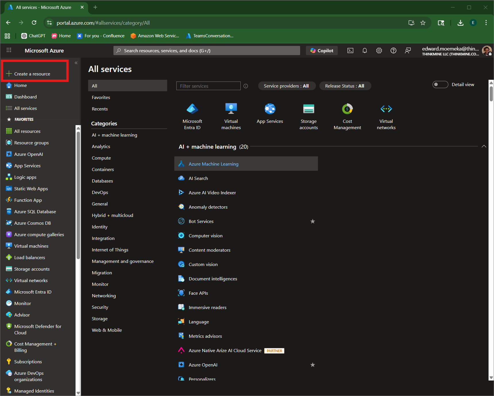 Azure Portal - Create Resource